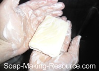 Goat's Milk Soap Lathering in Hands