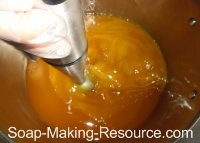 Mixing Honey Soap Recipe with Stick Blender