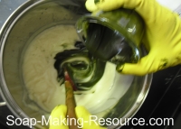 Pouring Small Portion of Spirulina Soap into Rest of Batch
