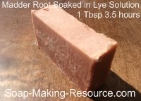 Madder Root Soap from Soaking Madder Root in Lye Solution