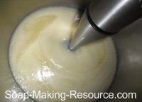 Mixing Essential Oils into Handmade Soap Recipe with Stick Blender